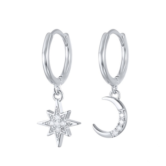 Asymmetric silver earrings Moon and Star S925 - Picture 7 of 7